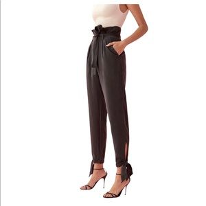 Reformation Black Avalon Pants High Rise Paperbag Waist Ankle Ties Size 6